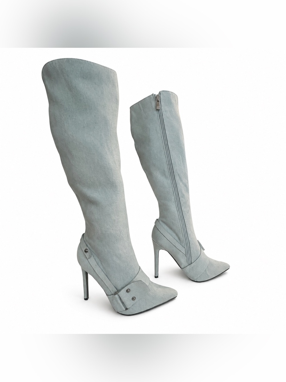 Sexy Pale Denim Knee High Boots